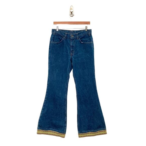Dark Wash 1970s Orange Tab Levi's 684 Bell Bottoms Flared Jeans - Picture 1 of 12